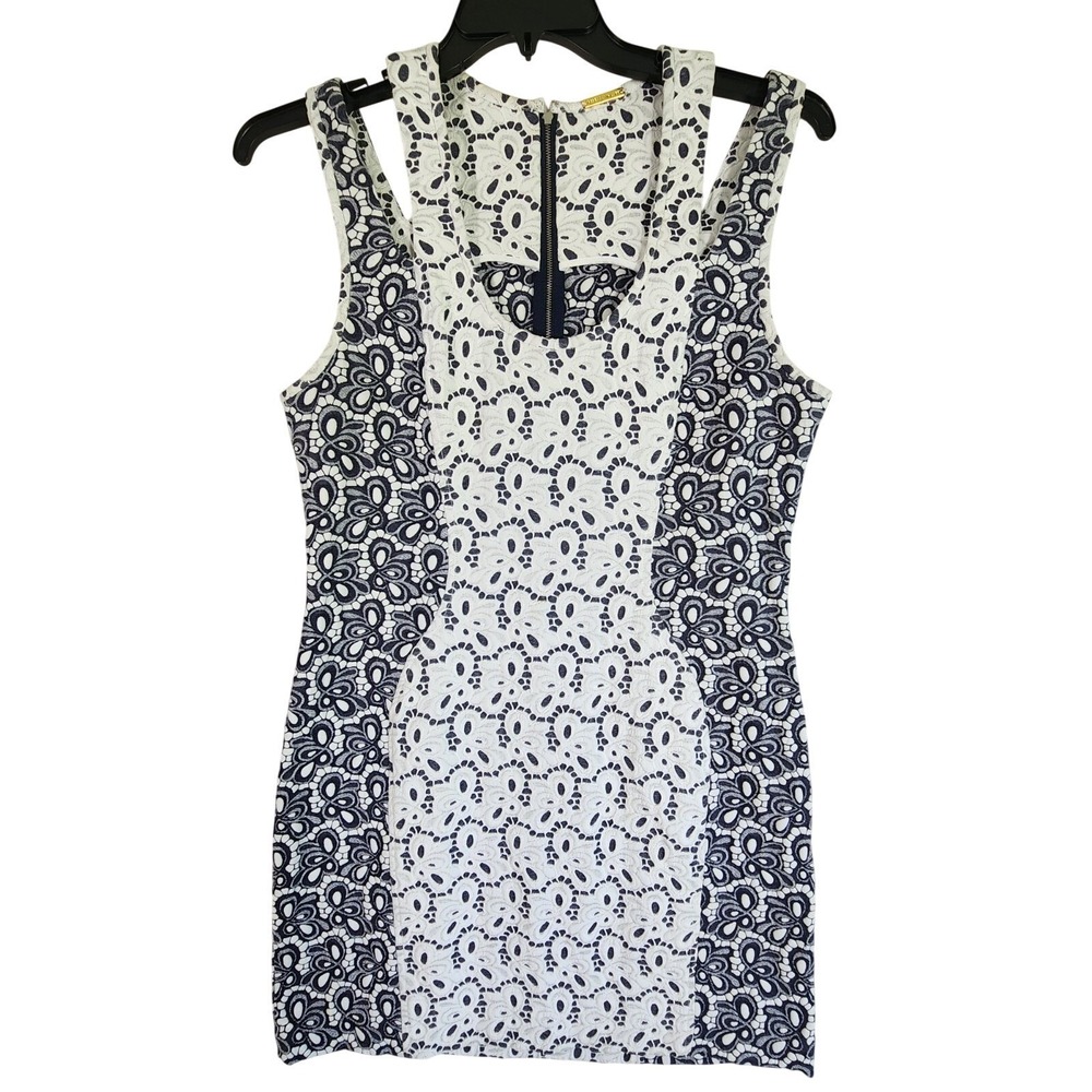 Rebecca Minkoff Womens 12 Dress Blue White Lace Sheath Bodycon Wedding Event